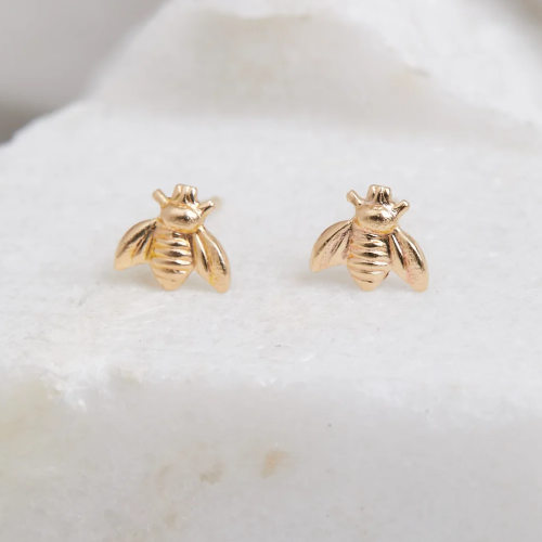 Gold bee earrings studs deals