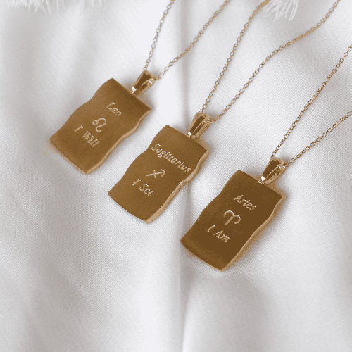 Image showing the back of the Gold Zodiac Necklace in Aries, Sagittarius and Leo
